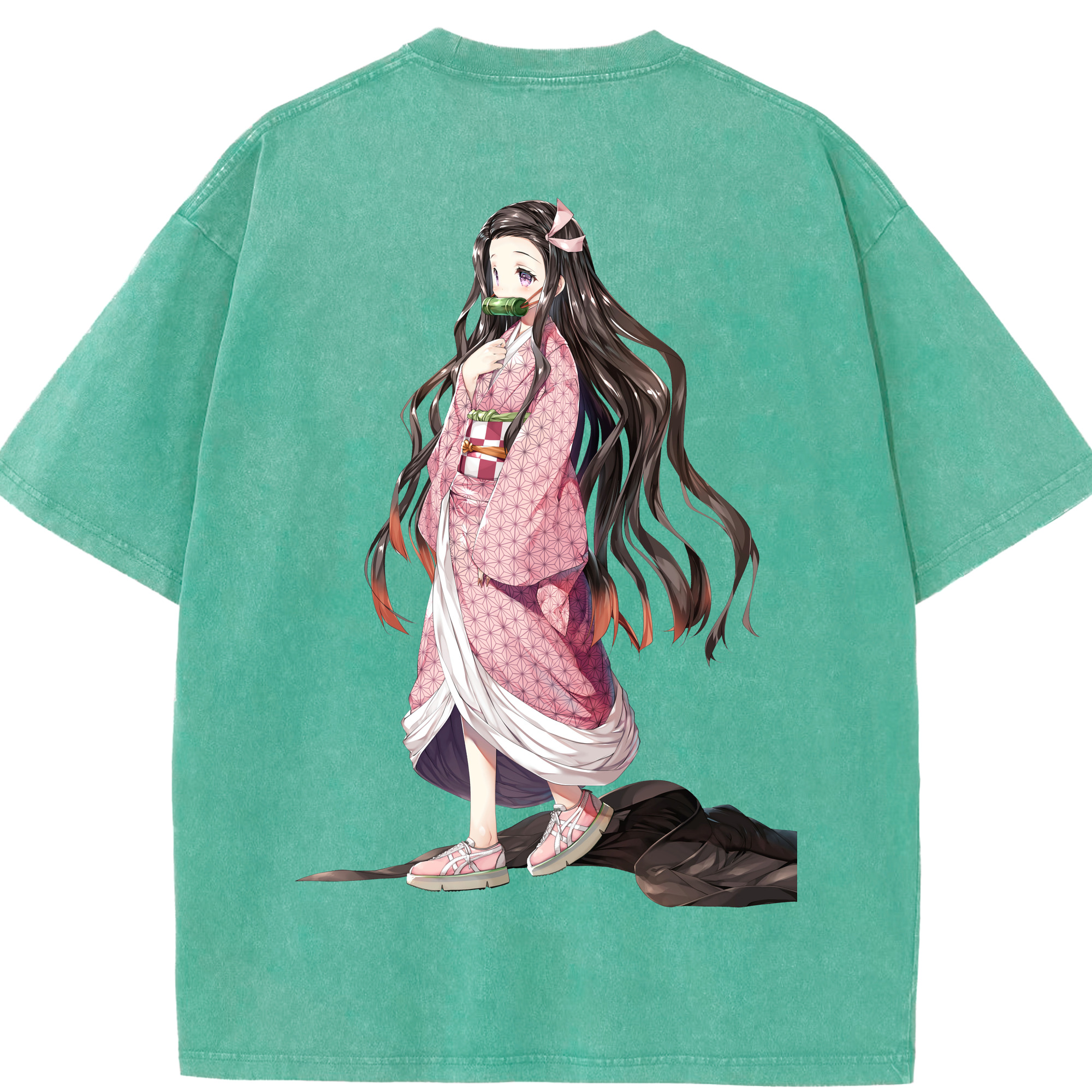 （画像用） 鬼滅の刃（きめつのやいば）竈門 禰󠄀豆子／かまど ねずこ Kamado Nezuko 綿100% ヴィンテージ風 半袖Tシャツ（背面プリント）